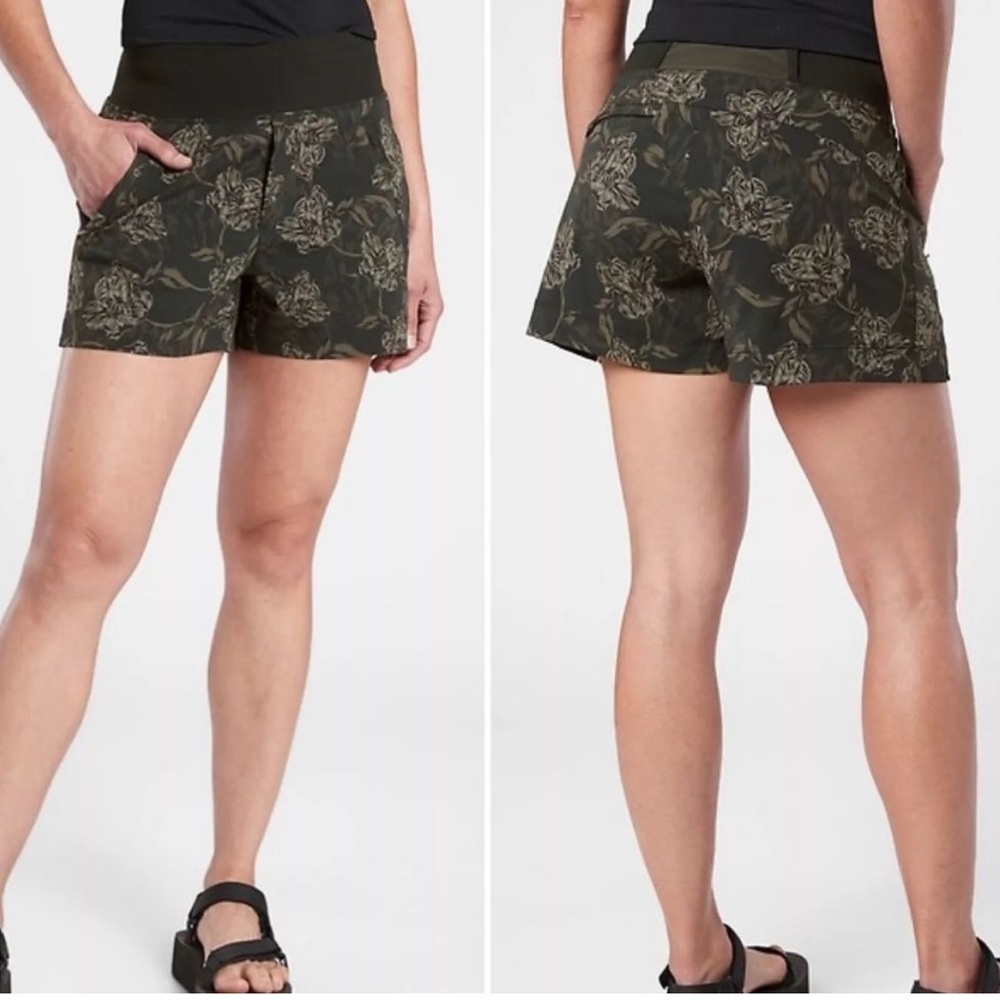 EUC Athleta Trekke printed shorts green size 6 outdoor athletic